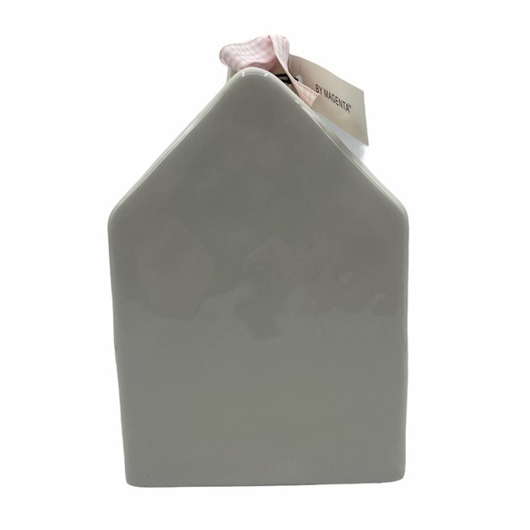 Rae Dunn Baby Bird Ceramic Birdhouse Pink Checkered Ribbon - Picture 3 of 8